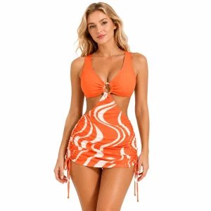 Tw- Piece Swim Dress Set Orange