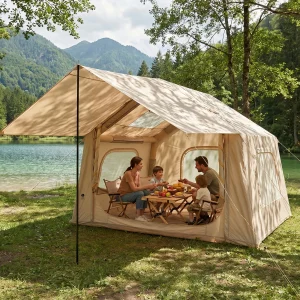 Quick-Setup Inflatable Camping Tent with Skylight and Canopy
