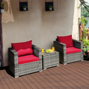 3 PC Rattan Cushioned Bistro Sofa Set