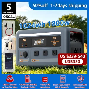 OSCAL PowerMax 1800SE Portable Power Station – 1800W, 1024Wh LiFePO4 Battery