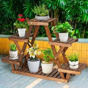 6 Tier Pine Wood Plant Stand Shelves